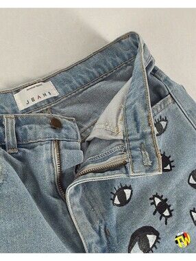2010s American Apparel Denim Shorts Hand Painted Eyeball
